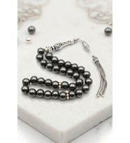 Doğal Hematit Taşlı Tesbih 925 Ayar Gümüş Püsküllü 8mm Küre Kesim 902767