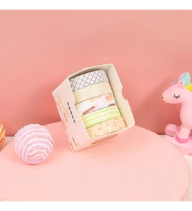 Vintage Washi Tape Bant Baskılı Yapışkanlı Maskeleme Kağıdı Desenli bant 5 li - Geometrik N1
