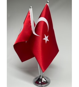 Türk Saten Masa Bayrağı Çiftli