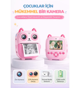 Baskı Özellikli Dijital Fotoğraf Makinesi Pembe Termal Yazıcı Çocuk Kamera