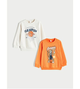 LCW Kids Turuncu Bisiklet Yaka Baskılı Erkek Çocuk Sweatshirt 2'li
