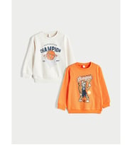 LCW Kids Turuncu Bisiklet Yaka Baskılı Erkek Çocuk Sweatshirt 2'li