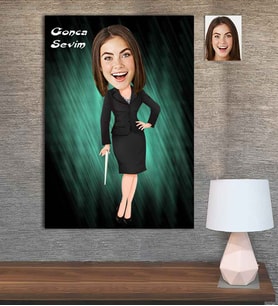 Kişiye Özel Karikatür Baskılı Ahşap Tablo Öğretmen Kadın-3 30x40