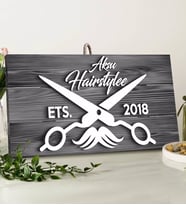 BK Gift Kişiye Özel Hairstyle Tasarımlı Gri Dekoratif Ahşap Tabela