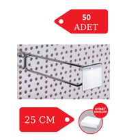 25 cm delikli pano kancası seti, 50 adet raf askısı, pratik ve dayanıklı