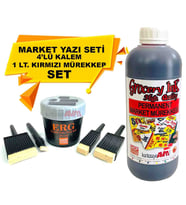 Market Kalemi 4'lü Set + Market Yazı Mürekkebi Kırmızı Renk