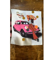 ZİRKON TAŞLI PUL PAYETLİ ARABALI KIZ ARMA DİKİŞ APLİKE 20X15 CM (Pembe)