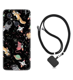 Xiaomi Redmi 12C Kılıf Silikon Boyun Askılı İpli Desenli Silikon Planet Animals 1771