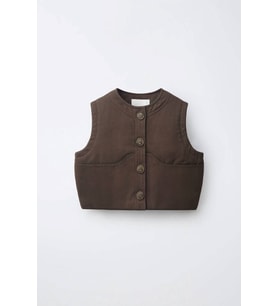Milano Gabardin Kapitone Elyaflı Unisex Çocuk Yelek - Kahve