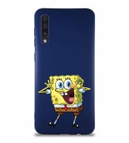 Samsung Galaxy A30S Soft Premier Kapak Sünger Bob Tasarımlı Silikon Kılıf - Lacivert (Şeffaf)