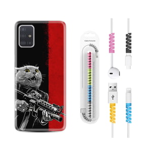 Samsung a71 A72 A73 A7 A9 2018 C7 C9 Kılıf Kablo Koruma Spiral Silikon Çılgın Kedi 1674