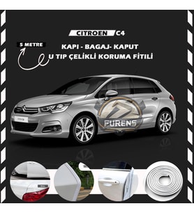 Citroen C4 Oto Araç Kapı Koruma Fitili 5metre Parlak Beyaz Renk