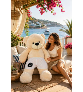 Mavimsi 180 cm Kişiye Özel Boxerlı Tatlım Peluş Ayıcık (Krem)