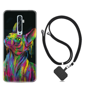 Oppo Reno 2Z 4 Lite 4 Pro 5 6 7 A31 Kılıf Boyun Askılı Silikon Color Cat 1754
