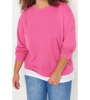 Büyük Beden Oversize Bisiklet Yaka Düşük Kol Alttan T-Shirt Çıkma Görünüm İnce Örme Sweatshirt
