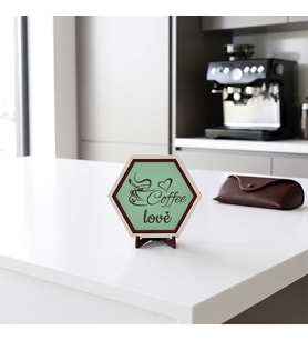 Zarif Coffee Love Yazılı Masaüstü Dekoratif Obje Kahve Köşenizi Tamamlayan Modern ve Estetik Bir Tasarım Seçimi 10x10 cm, Açık Yeşil