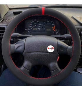 Skoda Felicia Uyumlu Dikmeli Direksiyon Kılıfı Kırmızı Yüzüklü Alkantara