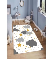 Dijital Baskılı Kaymaz Taban Yıkanabilir Kolay Temizlenir Modern Çocuk Odası Halısı NDÇ-HT-558 (Gri)
