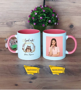 Baykuş Kupa Bardak Pembe Fotoğraflı