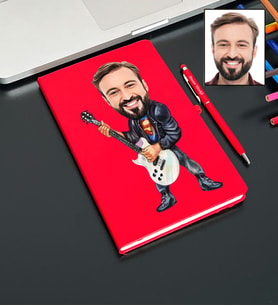 Kişiye Özel Gitarcı Tasarımlı Karikatür Defter Ve Kalem Seti 91
