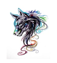 Tribal kurt araba Sticker Sulu Boya Desenli Renkli Baskı