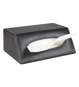 Peçetelik,Çek Al El ve Yüz Havlusu Kutu Mendil,Kağıt Mendil Muhafaza Kutusu,Vegan Deri,9*22*18 cm. Siyah