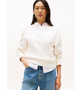 Tommy Hilfiger Kadın Simli Yazı Baskılı Normal Kesim Beyaz Sweatshirt  WW0WW47159YA8