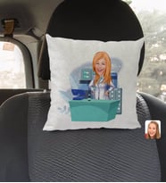 BK Gift Kişiye Özel Kadın Eczacı Karikatürlü Kare Araç Koltuk Yastığı-4
