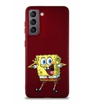 Samsung Galaxy S21 Soft Premier Kapak Sünger Bob Tasarımlı Silikon Kılıf - Mürdüm (Şeffaf)