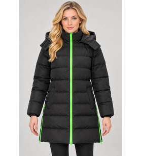 Dewberry Kadın %100 Polyester Kaban Siyah-Yeşil Z9770 Günlük Dış Giyim, Katmanlı Kombin, Şehir ve Ofis Stili