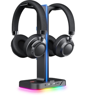 çift kulaklık askısı, 2 USB bağlantı noktası, RGB kulaklık tutucu, oyuncular için, PC için, siyah (TH650)