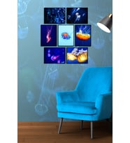 Çerçevesiz Çerçeve Görünümlü Denizanası Konseptli 7 Parça Mdf Tablo Seti Jellyfish
