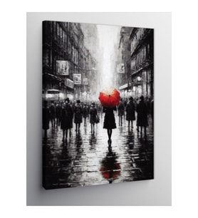 Kanvas Tablo Yağmurlu Şehirde Kırmızı Şemsiye 100 X 140 Cnvsdkey-124576-100-140