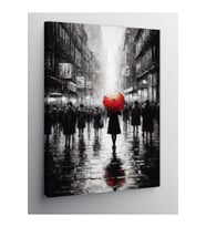 Kanvas Tablo Yağmurlu Şehirde Kırmızı Şemsiye 100 X 140 Cnvsdkey-124576-100-140