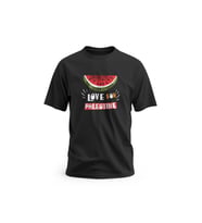 T-shirt Palestine LOVE FOR PALESTINE With Watermelon Digital Printed Unisex (Siyah)