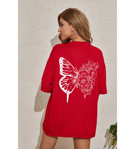 Unisex Drawing Butterflies  Tasarım T-shirt (Kırmızı)