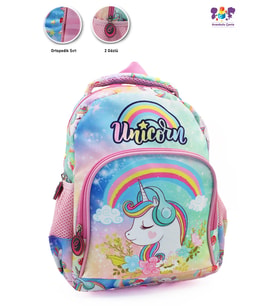 2 Gözlü Unicorn Anaokulu Çantası - Kız Çocuk Çanta Kreş Çantası - Gökkuşağı Unicorn Çanta (Çok Renkli)