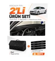 SKODA SUPER-B (2015-2021) Uyumlu Torpido Örtüsü + Deri Bagaj Çantası + Sticker Seti - Siyah
