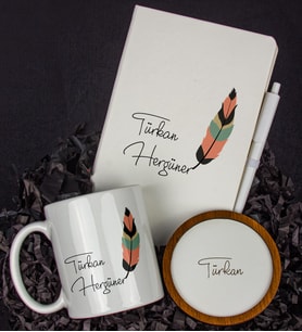 Kişiye Özel Defter Kalem Kupa Ve Bardak Altlığı Hediye Seti 103694 (Model 1)