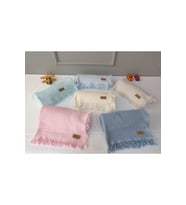4 Katlı Müslin Bebek Battaniyesi -  Püsküllü - 130x140 cm - (Mavi)