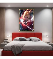 Metal Çerçeveli Temperli Cam Tablo Dizi Karakteri Edward Elric (Gold)