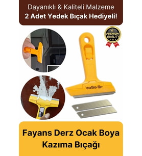 Çok Fonksiyonlu Cam Seramik Ocak Fayans Derz Boya Kısa Saplı 2 Adet Yedekli Sökücü Kazıma Bıçağı