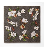 Çiçek Desenli Twill İpek Eşarp-0942 (Siyah-Vizon)
