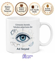 Kişiye Özel İsimli Optometrist Tasarımlı Göz Baskılı Kupa Bardak Ofis Hediye