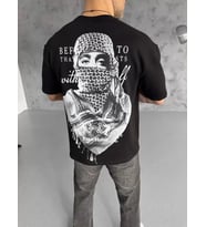 Unisex Baskılı Oversize T-Shirt - Siyah