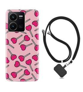 Vivo Y35 Kılıf Resimli Boyun Askılı İpli Desenli Silikon Heart Lollipop 1414