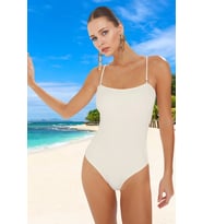 Desenli Straplez Mayo Ergonomik Kesim Swimsuit Deniz Kıyafeti Esnek Kumaş Su Sporu (Ekru)