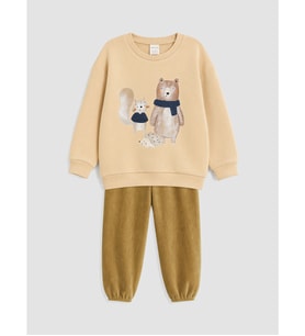 LCW baby Bej Erkek Bebek Baskılı Sweatshirt Ve Eşofman Altı