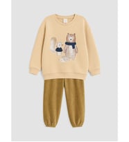 LCW baby Bej Erkek Bebek Baskılı Sweatshirt Ve Eşofman Altı