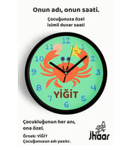 İsme Özel Sevimli Yengeç Çizimli Çocuk Odası Duvar Saati Orta Boy 30 cm Siyah Camlı Sessiz